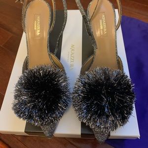 Aquazzura New like Pom Pom Silver Sandal.